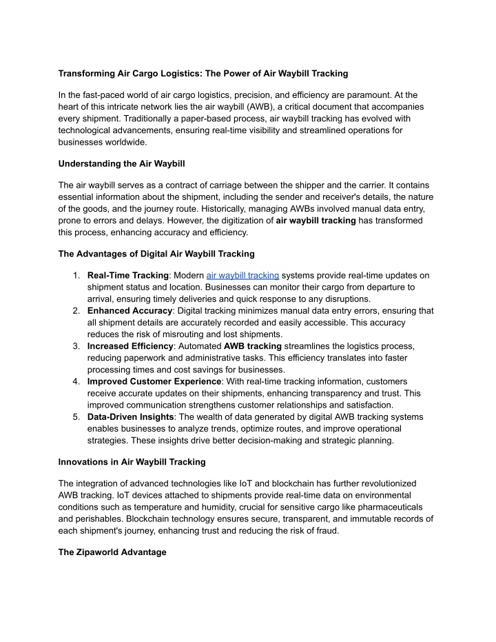 transforming air cargo logistics the power n.w