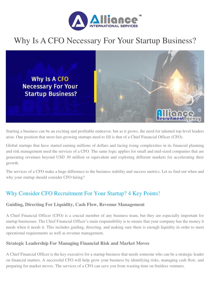 why is a cfo necessary for your startup business n.w