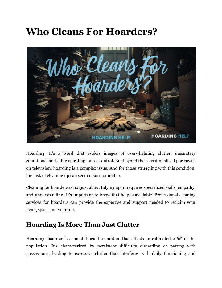 who cleans for hoarders n.w