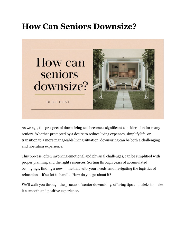 how can seniors downsize n.w