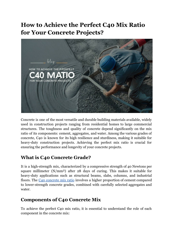 how to achieve the perfect c40 mix ratio for your n.w
