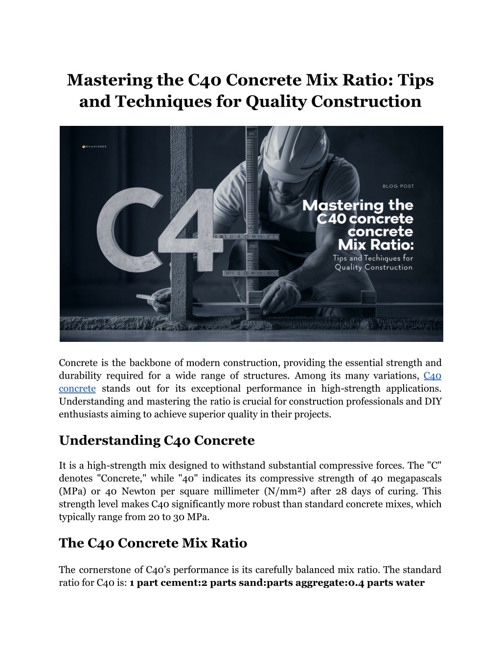 mastering the c40 concrete mix ratio tips l.w