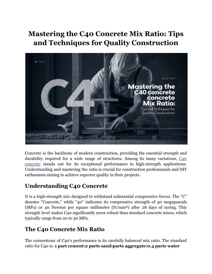 mastering the c40 concrete mix ratio tips n.w