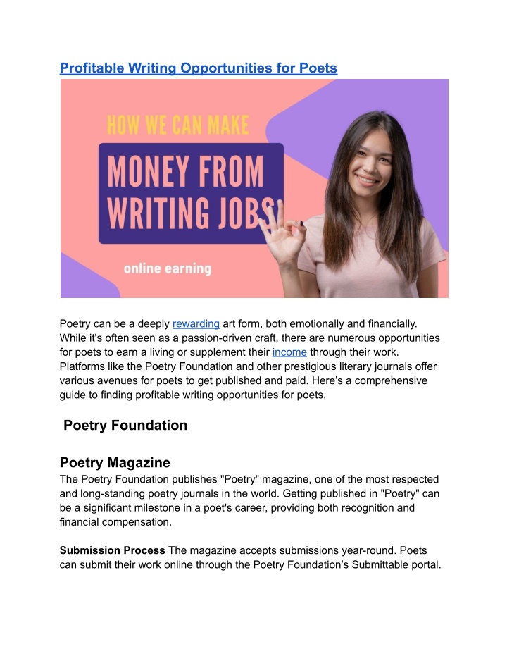 profitable writing opportunities for poets n.w