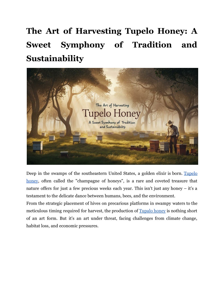 the art of harvesting tupelo honey a n.w