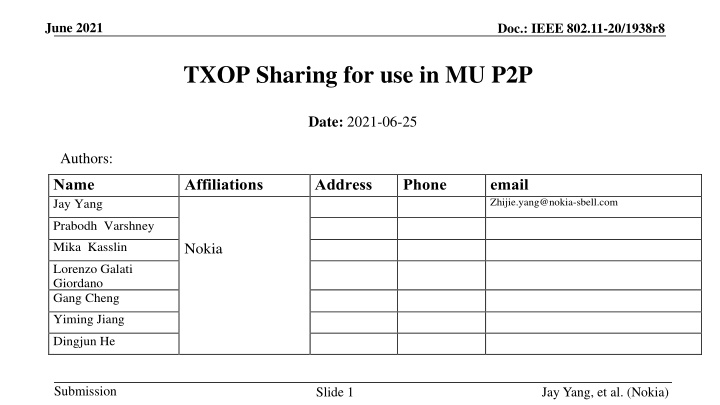 IEEE 802.11-20/1938r8 TXOP Sharing for MU P2P Communication