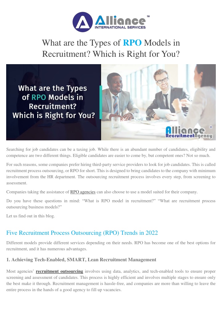 what are the types of rpo models in recruitment n.w