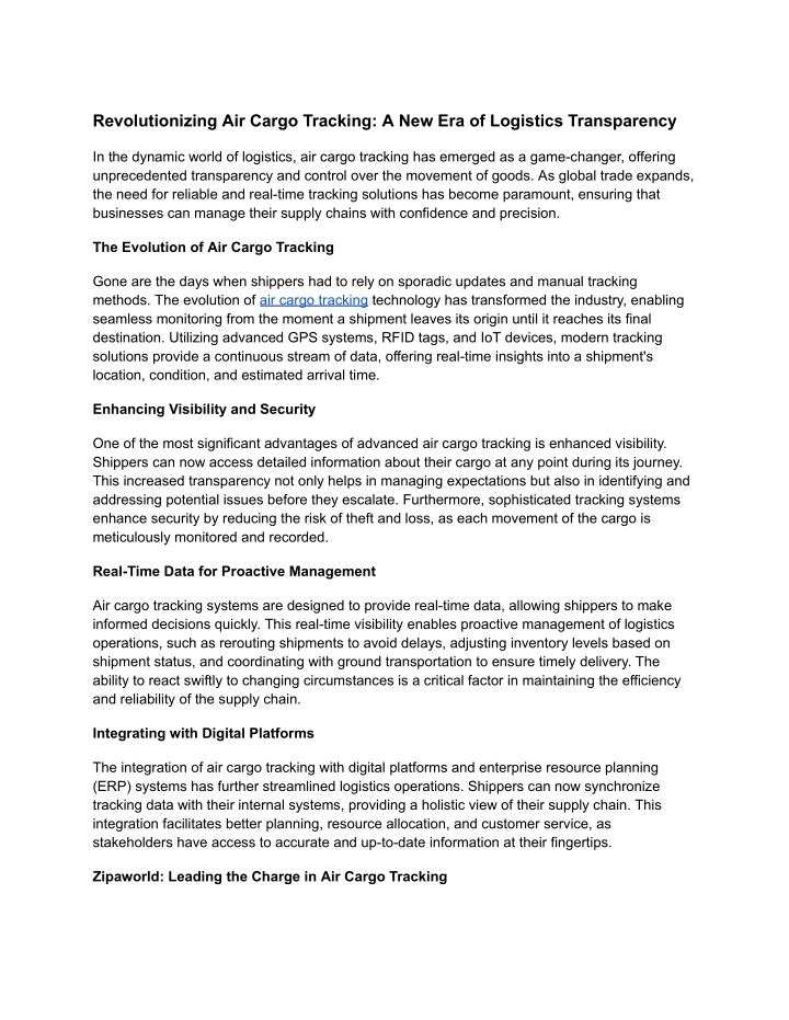 revolutionizing air cargo tracking n.w