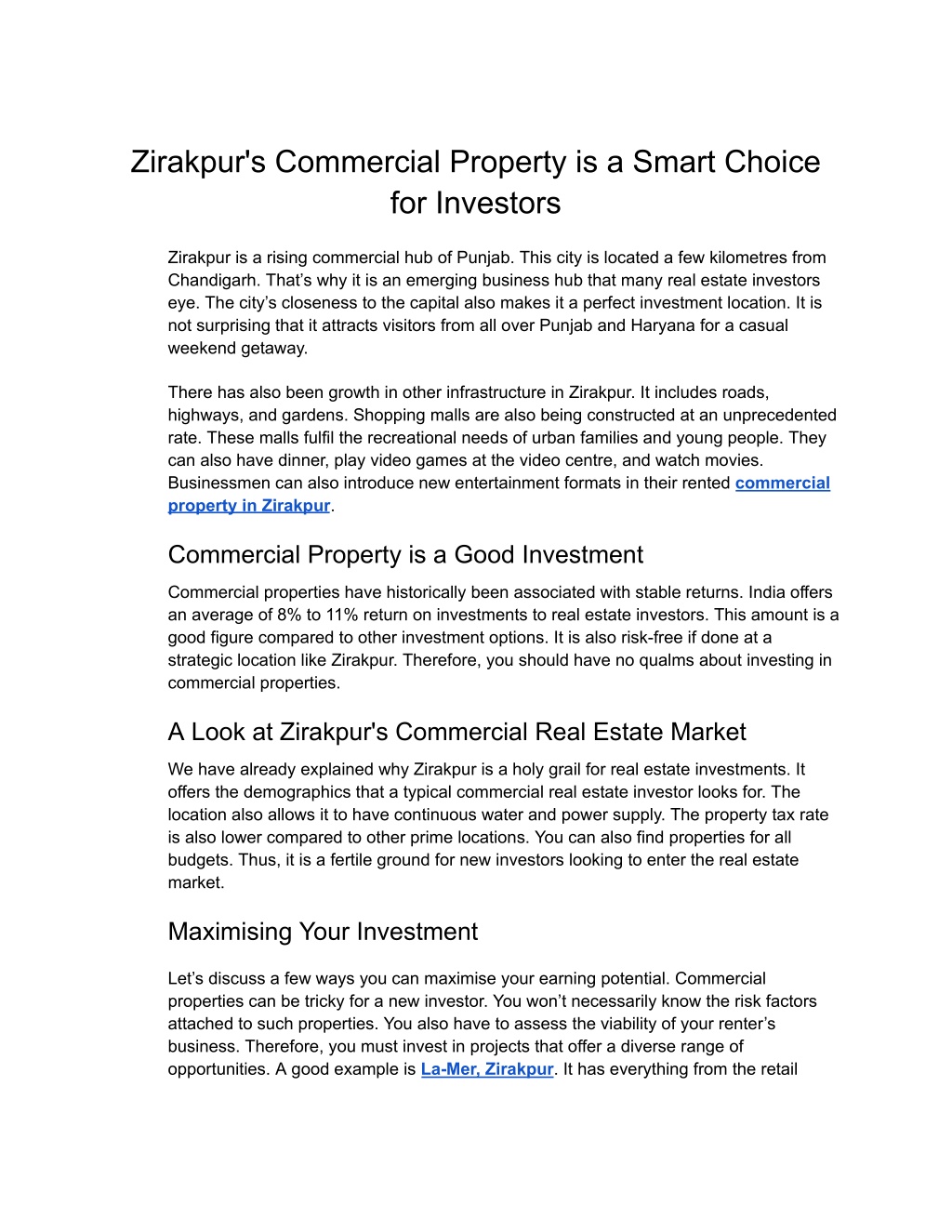 zirakpur s commercial property is a smart choice l.w