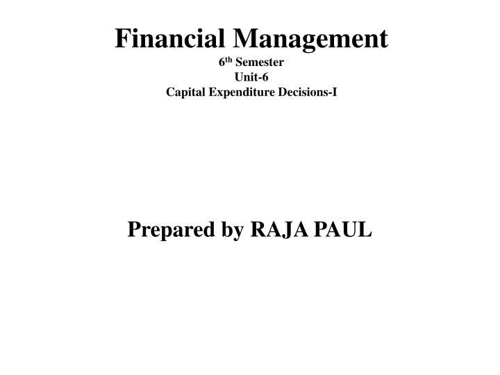 Capital Expenditure Decisions in Financial Management