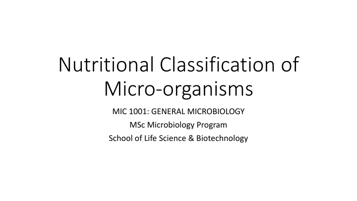 Nutritional Classification of Microorganisms in General Microbiology