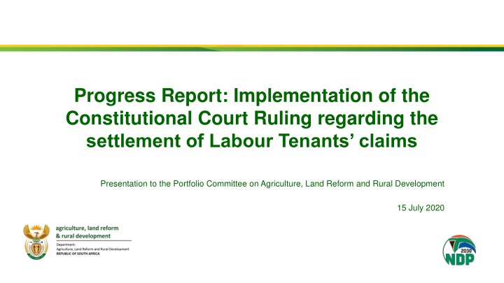 Progress Report: Implementation of Constitutional Court Ruling on Labour Tenants' Claims