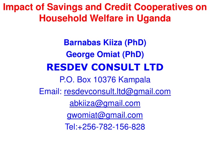 Impact of Savings and Credit Cooperatives on Household Welfare in Uganda