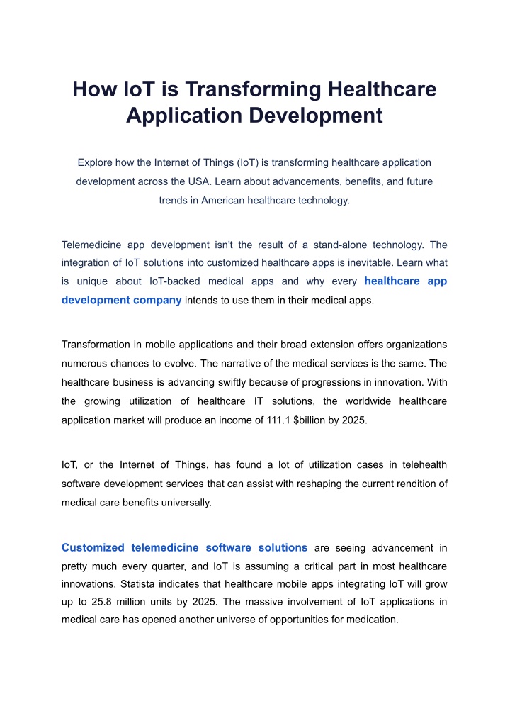 how iot is transforming healthcare application n.w