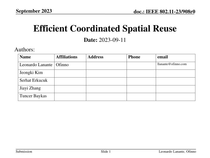 Efficient Coordinated Spatial Reuse in IEEE 802.11-23