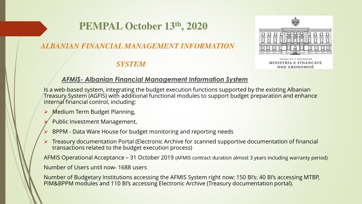 Albanian Financial Management Information System (AFMIS) Overview