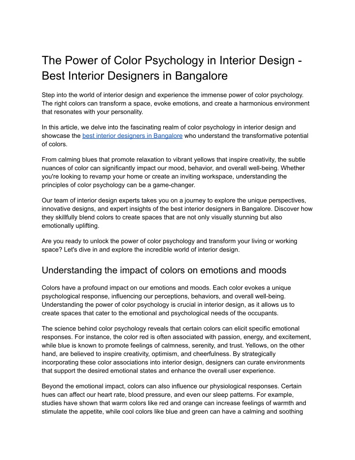 the power of color psychology in interior design n.w