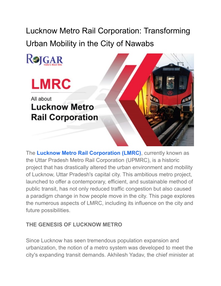 lucknow metro rail corporation transforming urban n.w