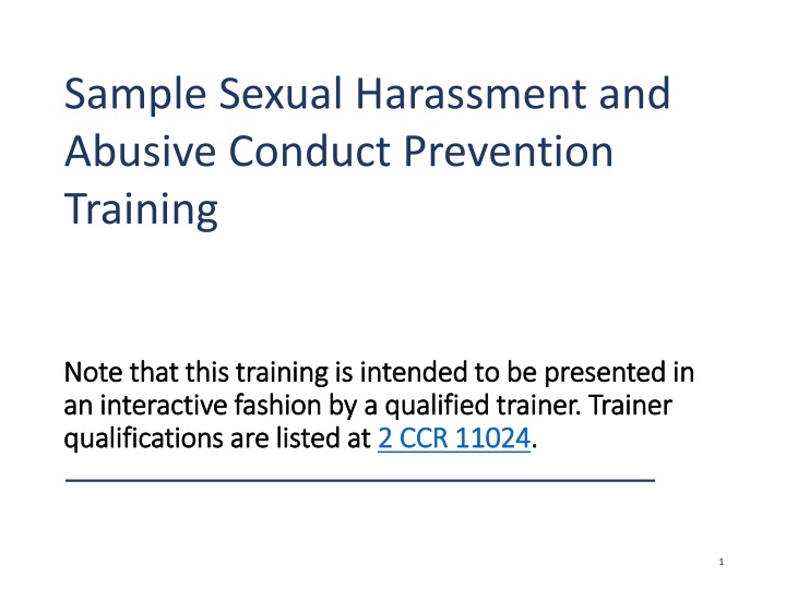 Sample Sexual Harassment and Abusive Conduct Prevention Training