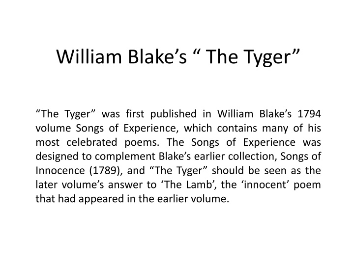Analysis of William Blake's Poem 