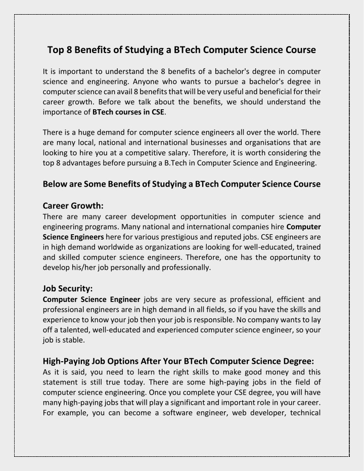 top 8 benefits of studying a btech computer n.w