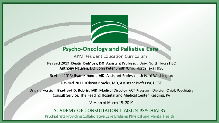 Collaborative Approach in Psycho-Oncology and Palliative Care