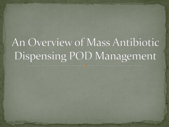 Managing Mass Antibiotic Dispensing Points of Dispensing (PODs)