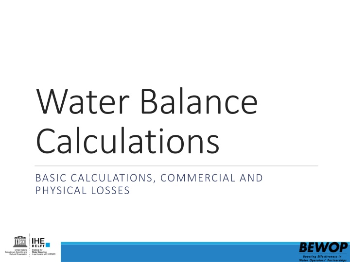Water Balance Calculations and Losses Analysis