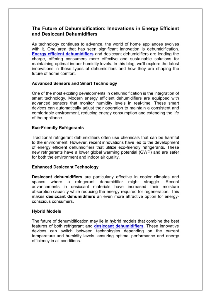 the future of dehumidification innovations n.w