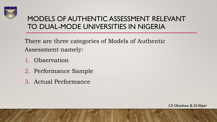 Models of Authentic Assessment in Dual-Mode Universities in Nigeria