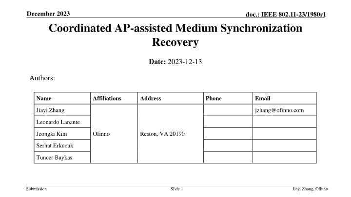 IEEE 802.11-23/1980r1 Coordinated AP-assisted Medium Synchronization Recovery