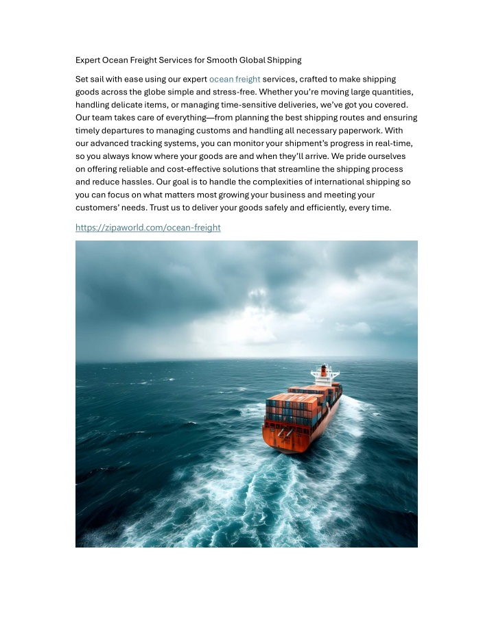 expert ocean freight services for smooth global n.w