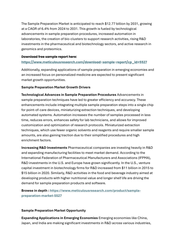 the sample preparation market is anticipated n.w