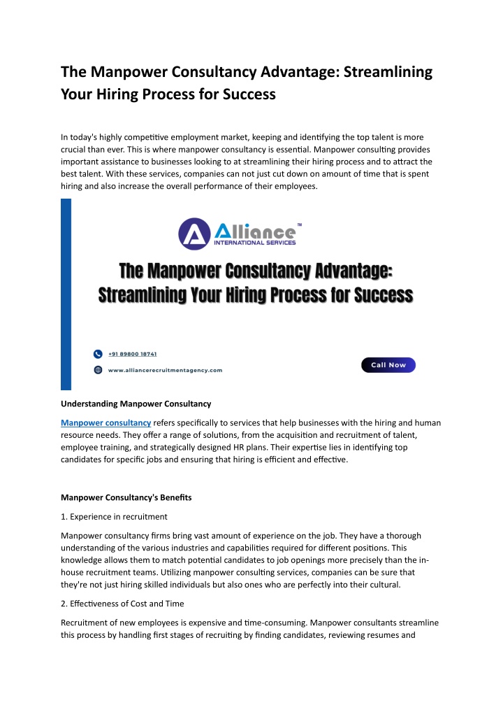 the manpower consultancy advantage streamlining n.w