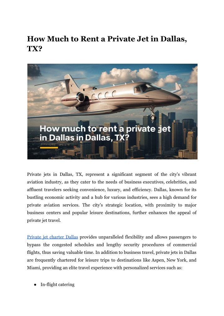 how much to rent a private jet in dallas tx n.w