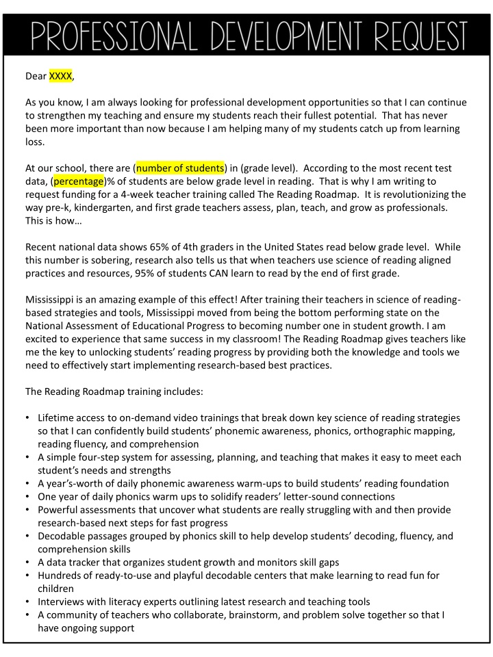 Request for Funding for The Reading Roadmap Teacher Training