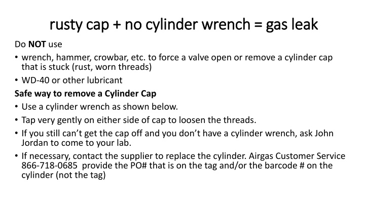 Safe Methods for Removing Stuck Cylinder Caps and Dealing with Gas Leaks