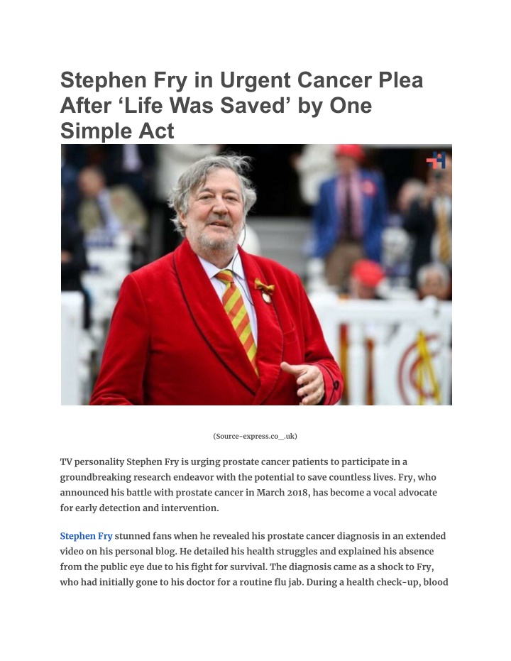 stephen fry in urgent cancer plea after life n.w