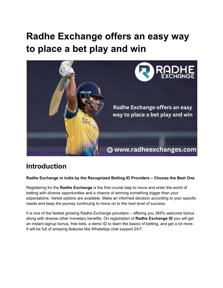 radhe exchange offers an easy way to place n.w