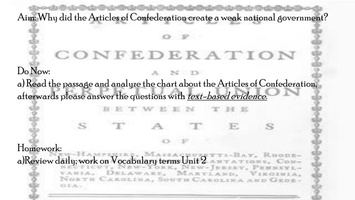 Weaknesses of the Articles of Confederation