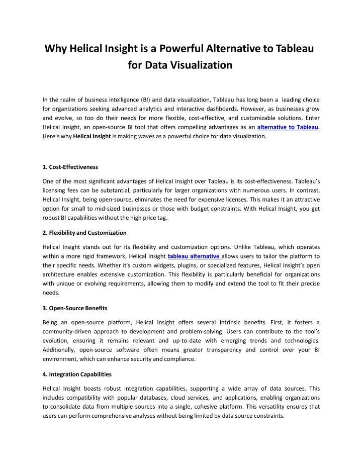 Helical Insight a Powerful Alternative to Tableau