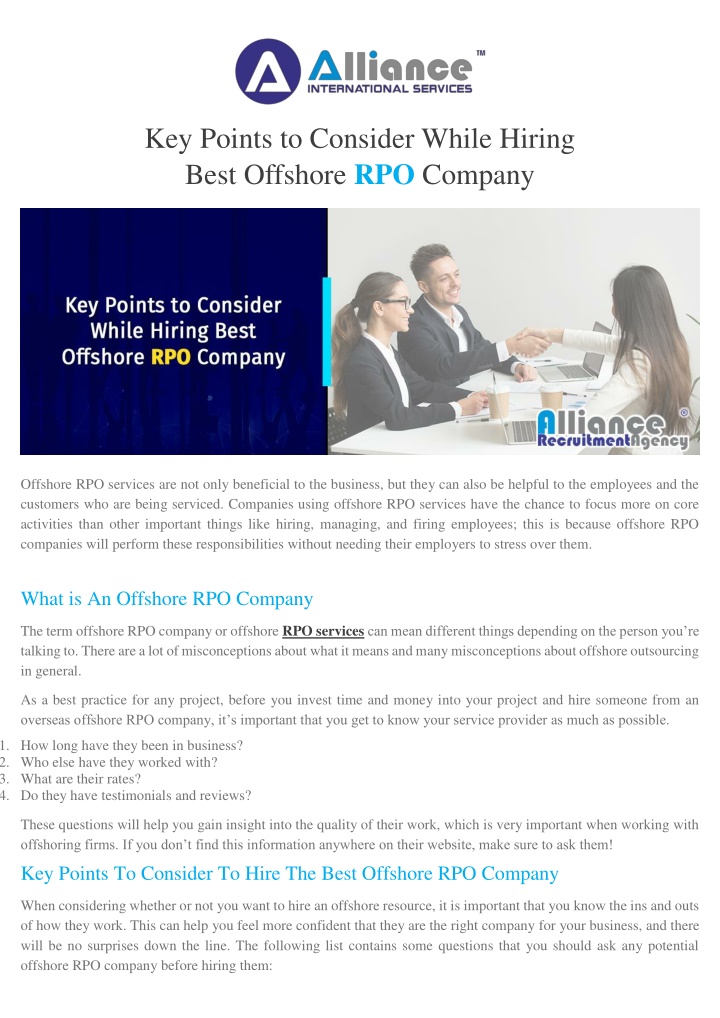 key points to consider while hiring best offshore n.w
