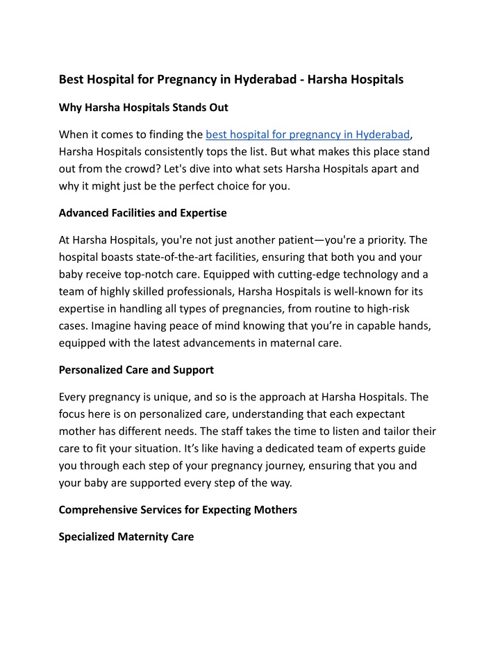 best hospital for pregnancy in hyderabad harsha n.w