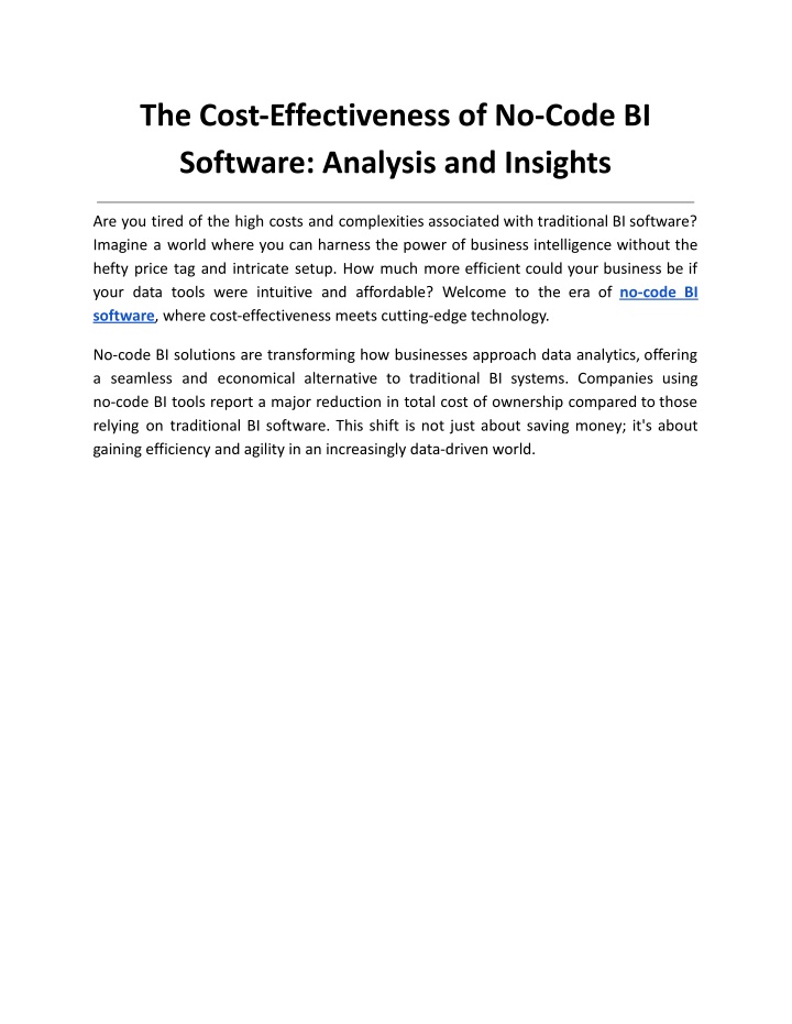 the cost effectiveness of no code bi software n.w