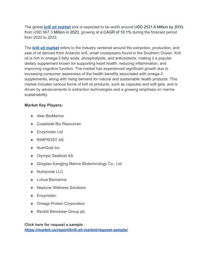 the global krill oil market size is expected n.w