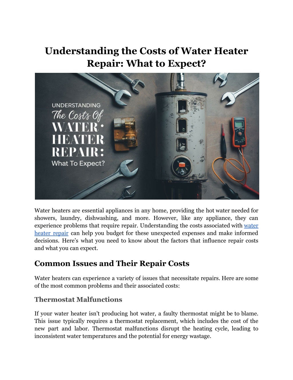 understanding the costs of water heater repair l.w