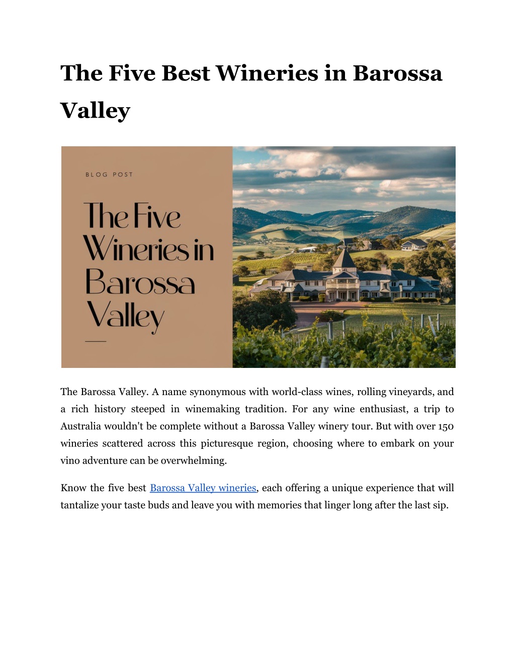 the five best wineries in barossa l.w