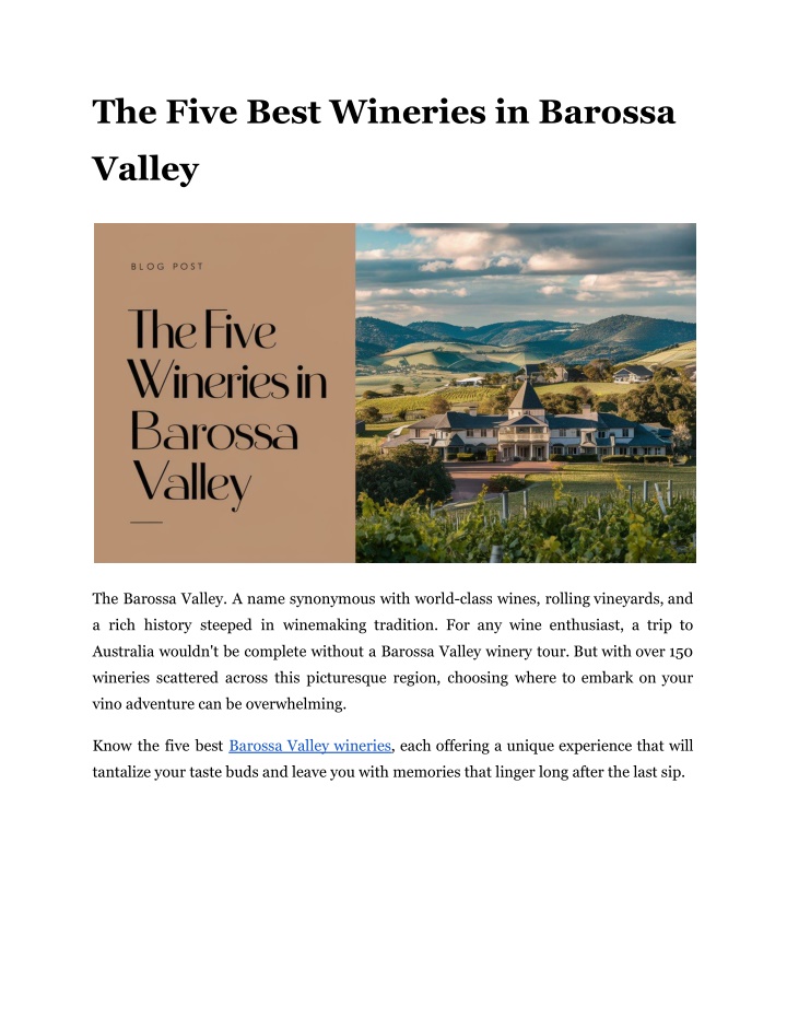 the five best wineries in barossa n.w