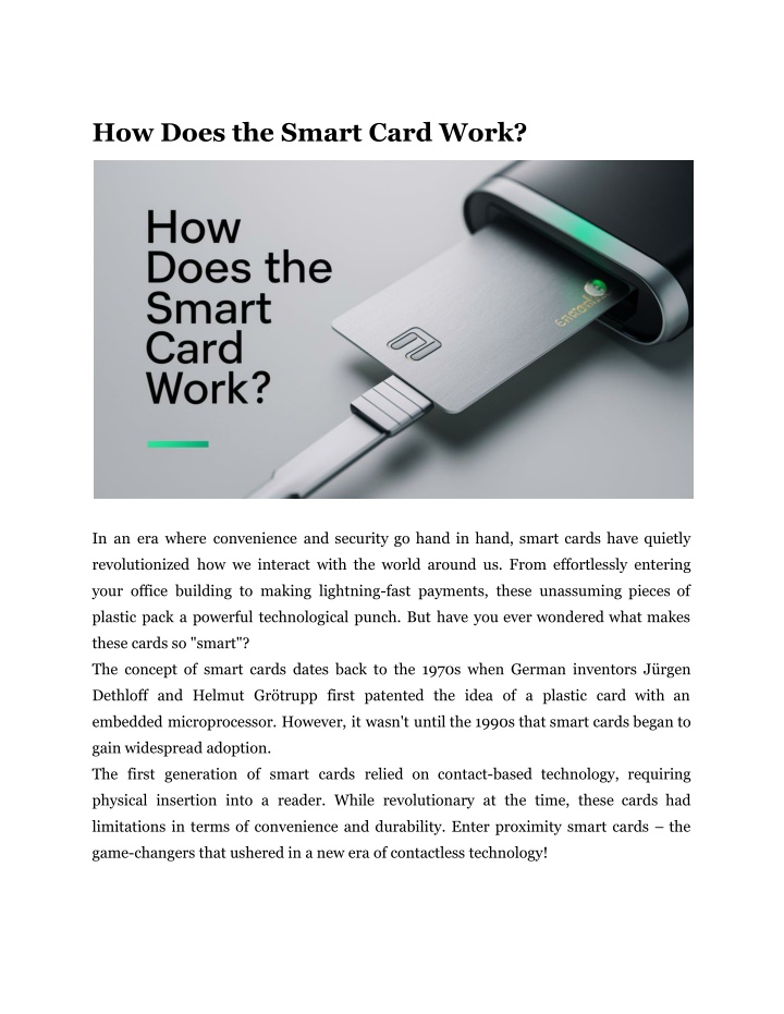how does the smart card work n.w