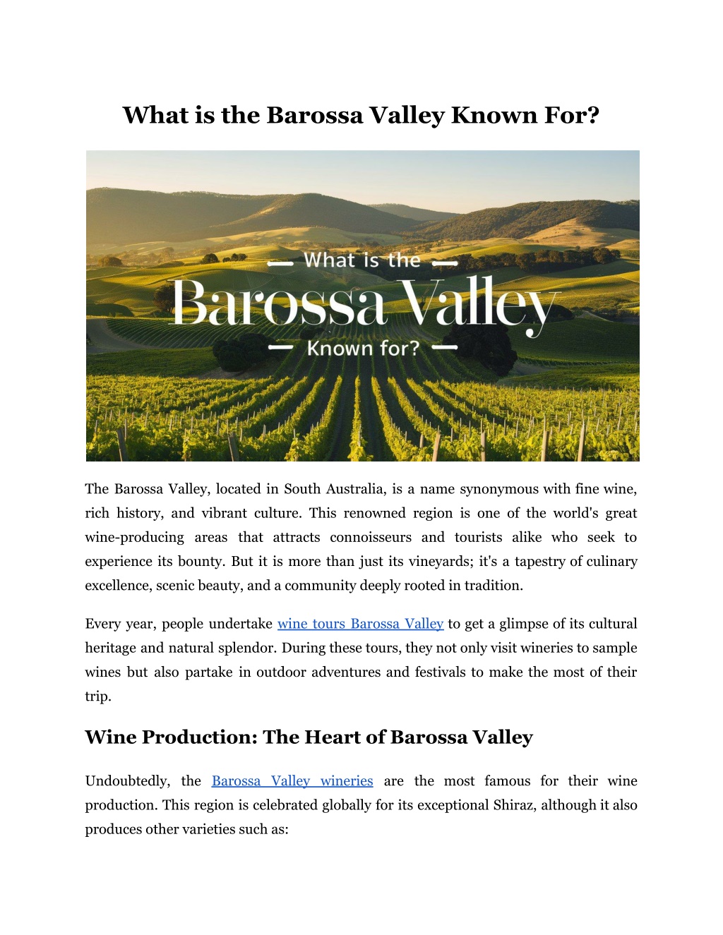 what is the barossa valley known for l.w